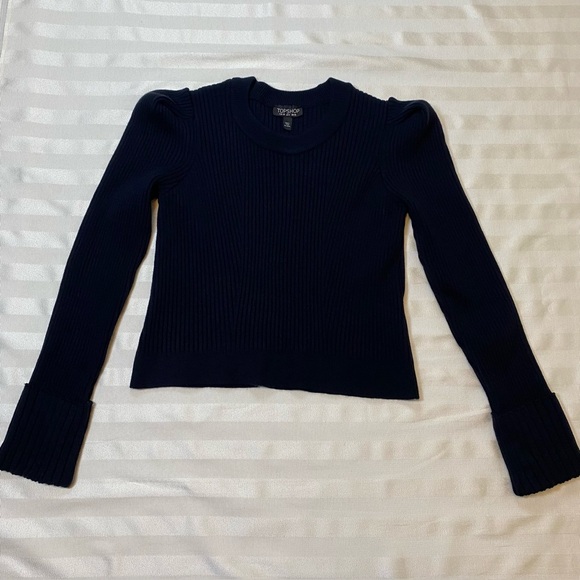 TOPSHOP Women’s Dark Navy Ribbed Long Sleeve Sweater Sz 6 - Picture 1 of 12